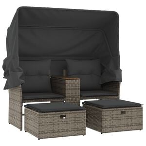 vidaXL 2-personers havesofa med baldakin og skamler polyrattan gr&aring;