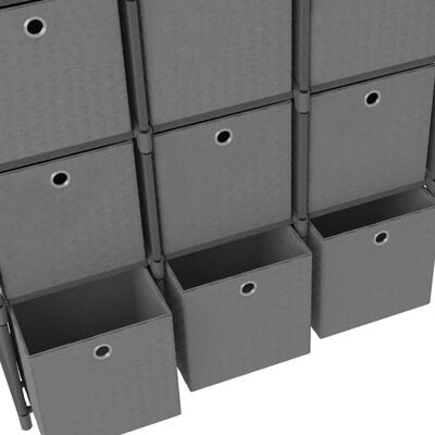 vidaXL reol med 9 rum og kasser 103x30x107,5 cm stof grå