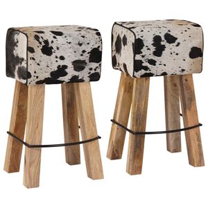 vidaXL Barstol 2 stk. Sort og Hvid 44 x 33 x 74 cm &AElig;gte L&aelig;der