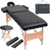 vidaXL foldbart massagebord med skammel 2 zoner 10 cm tyk hynde sort
