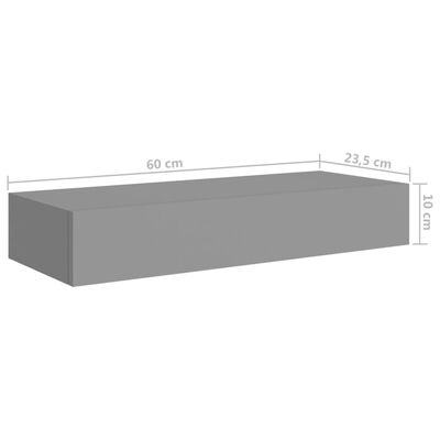 vidaXL væghylde med skuffe 60x23,5x10 cm MDF grå