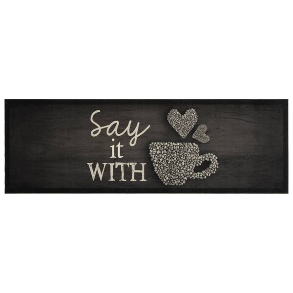 vidaXL k&oslash;kkent&aelig;ppe 60x180 cm kaffekop-design vaskbart velour sort