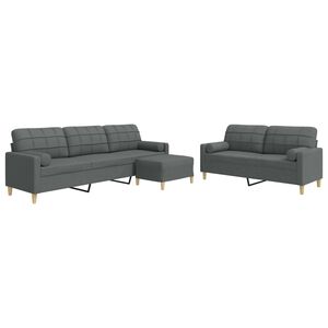 vidaXL sofas&aelig;t 3 dele med fodskammel og pyntepuder stof lysegr&aring;