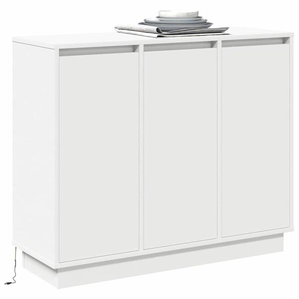 vidaXL LED Sideboard med hylde Hvid 90 x 32 x 75 cm Konstrueret træ