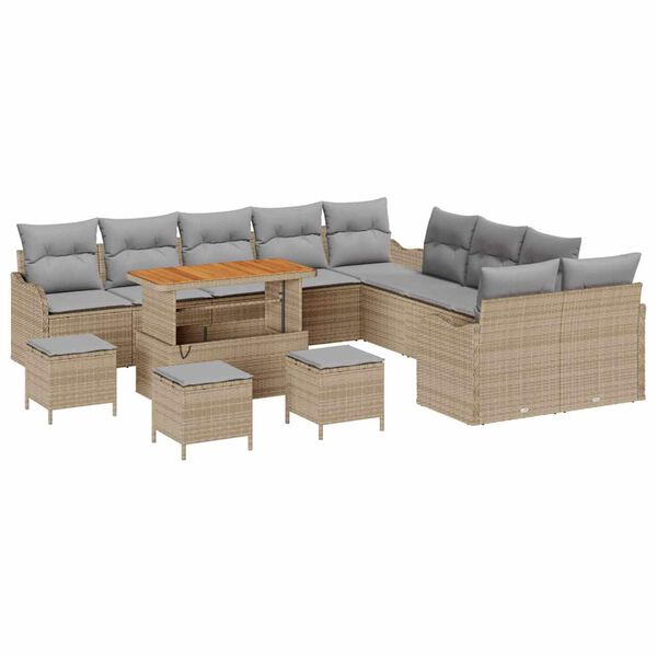 vidaXL Havesofa S&aelig;t 14 pcs Beige polyrattan