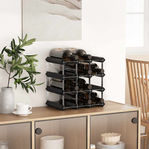 vidaXL vinreol til 12 flasker massivt fyrretr&aelig; sort