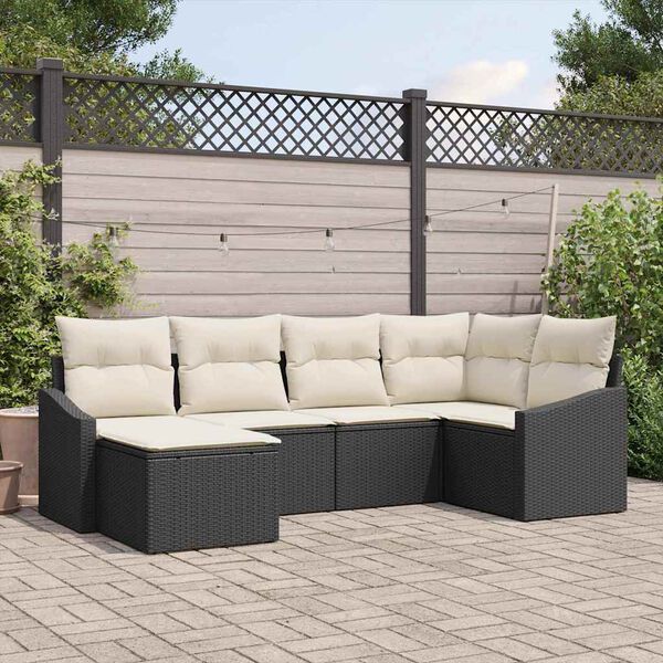 vidaXL Sofa S&aelig;t med pude 6 pcs Sort polyrattan