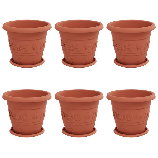 vidaXL Plantepotter 6 pcs Mursten R&oslash;d &Oslash; 26 x 21.5 cm Plastik