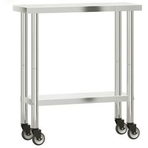 vidaXL arbejdsbord med hjul til k&oslash;kken 82,5x30x85 cm rustfrit st&aring;l