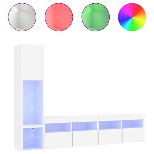 vidaXL tv-møbel til væg 4 dele med LED-lys konstrueret træ hvid