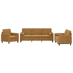 vidaXL sofas&aelig;t 3 dele med puder velour brun