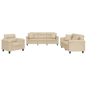 vidaXL sofas&aelig;t 3 dele med puder mikrofiberstof cremefarvet
