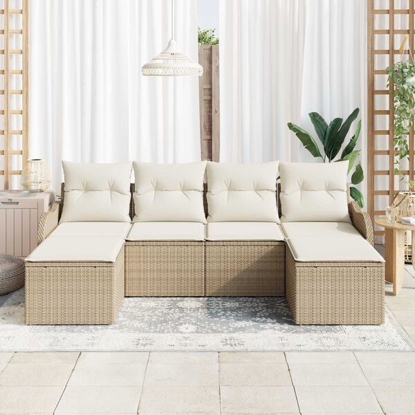 vidaXL Havesofa S&aelig;t med pude 6 pcs Beige Poly rattan