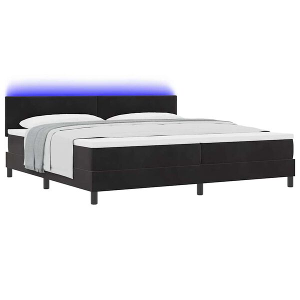 vidaXL LED Box Spring Bed med madras med LED Sort 200 x 200 cm Fl&oslash;jl