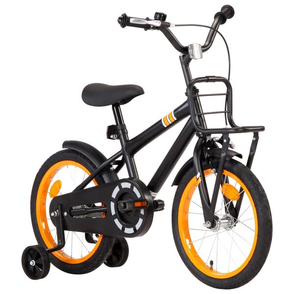 vidaXL b&oslash;rnecykel med frontlad 16 tommer sort og orange