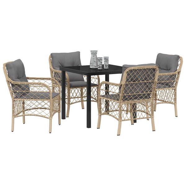 vidaXL Have Spisebordss&aelig;t med pude 5 pcs Beige polyrattan