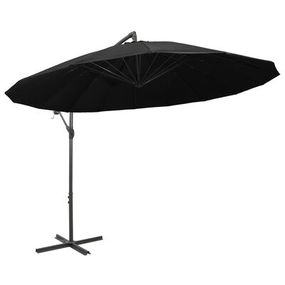vidaXL hængende parasol 3 m aluminiumsstang sort