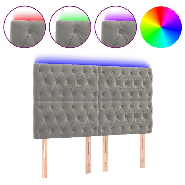 vidaXL sengegavl med LED-lys 144x7x118/128 cm fl&oslash;jl lysegr&aring;