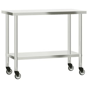 vidaXL arbejdsbord med hjul til k&oslash;kken 110x55x85 cm rustfrit st&aring;l