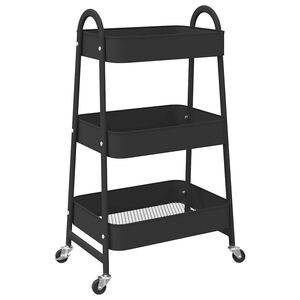 vidaXL Opbevaringsvogn 3 hylder sort 42x41,5x77 cm st&aring;l