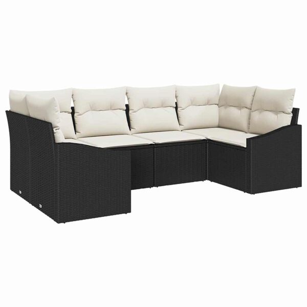 vidaXL Sofa S&aelig;t med pude 6 pcs Sort polyrattan