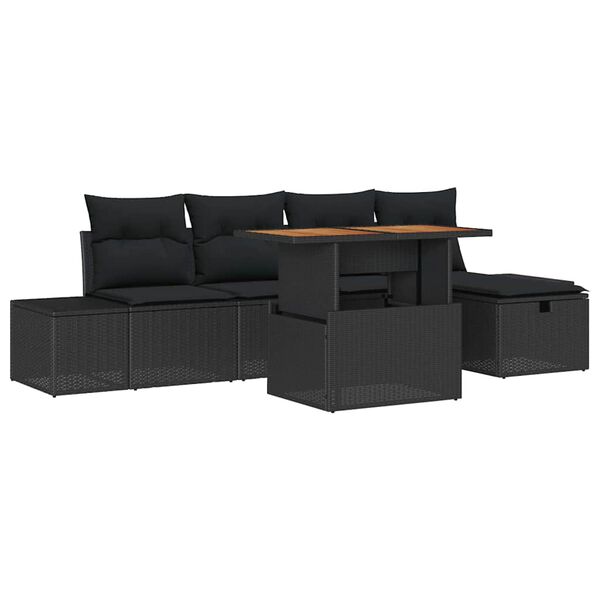 vidaXL Havesofa S&aelig;t 6 pcs Sort polyrattan
