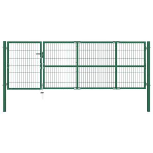 vidaXL havehegnsl&aring;ge med stolper 350x100 cm st&aring;lgr&oslash;n