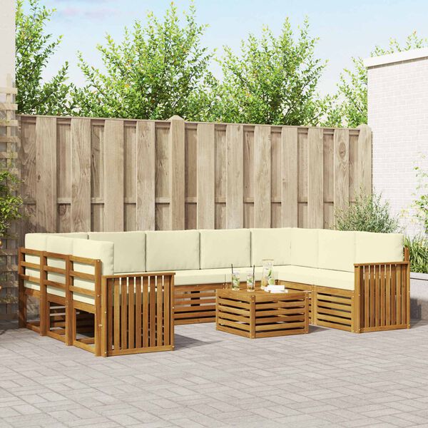 vidaXL Sofas&aelig;t med pude 10 pcs Naturlig og Fl&oslash;de Massivt Akacietr&aelig;