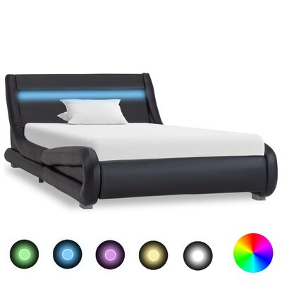 vidaXL sengestel med LED 90x200 cm kunstlæder sort