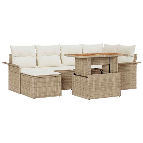 vidaXL Havesofa S&aelig;t med opbevaring 7 pcs Beige Poly rattan