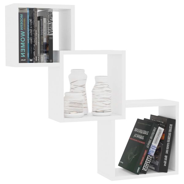 vidaXL væghylder 68x15x68 cm kubeformet konstrueret træ hvid