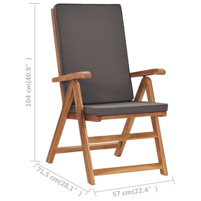 vidaXL havelænestole med hynder 2 stk. massivt teaktræ grå