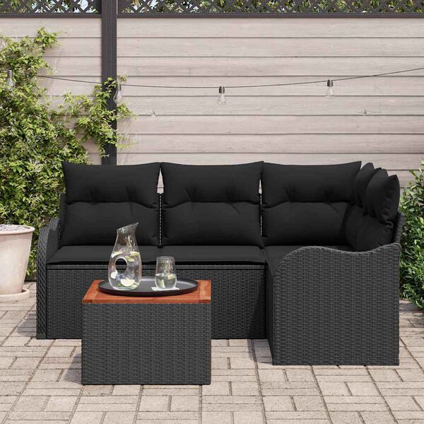 vidaXL Havesofa Sæt med pude 5 pcs Sort polyrattan