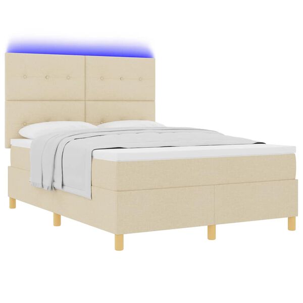 vidaXL LED Box Spring Bed med madras Creme 140 x 200 cm Stof