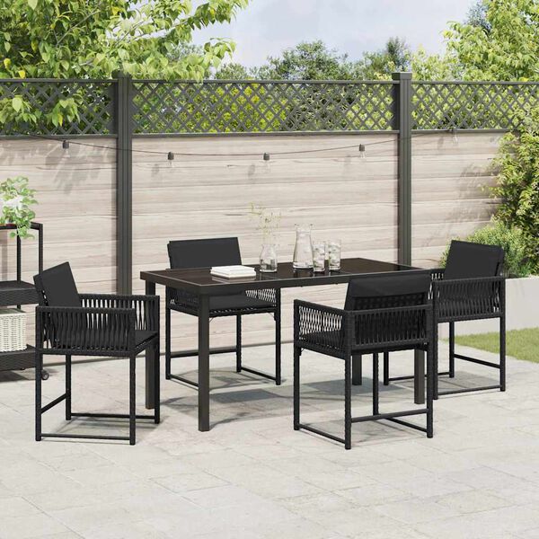 vidaXL Have Spisebordssæt 5 pcs Sort polyrattan