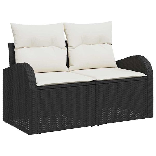 vidaXL Havesofa S&aelig;t med pude med opbevaring 8 pcs Sort polyrattan