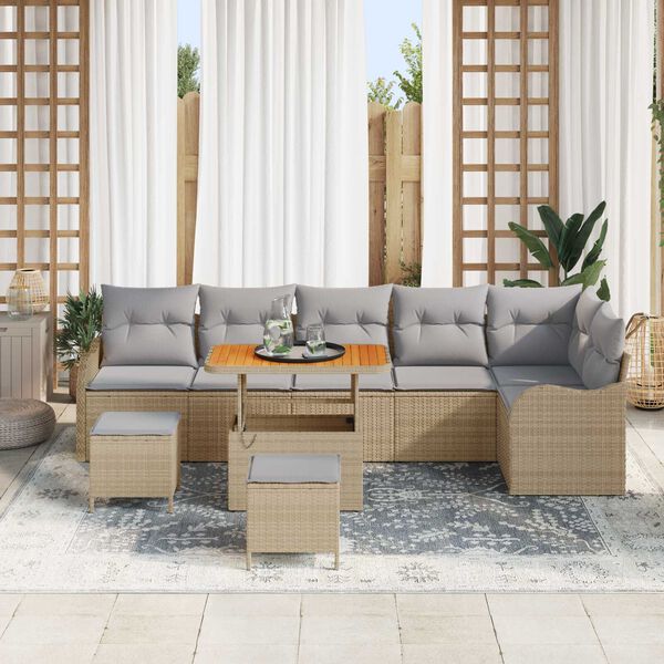 vidaXL Havesofa S&aelig;t med pude 9 pcs Beige polyrattan