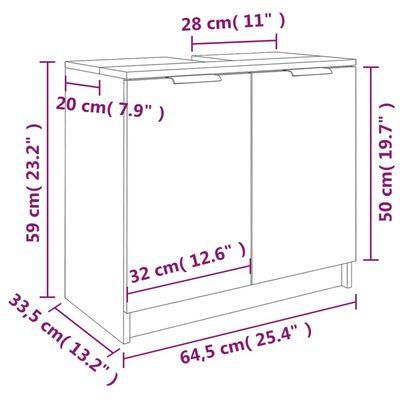 vidaXL badeværelsesskab 64,5x33,5x59 cm konstrueret træ betongrå