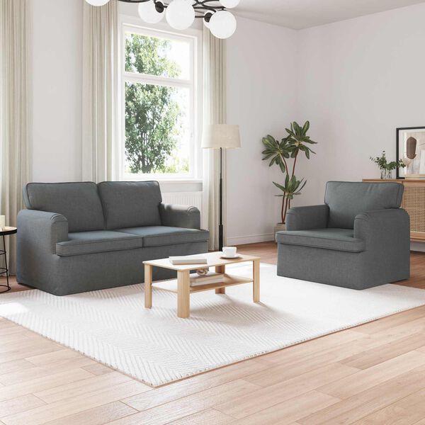 vidaXL Sofa 2 pcs M&oslash;rkegr&aring; 144 x 80 x 85 cm Stof