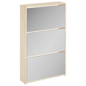 vidaXL skoskab med tre hylder og spejl 63x17x102,5 cm egetr&aelig;sfarvet