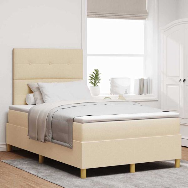 vidaXL LED Box Spring Bed med madras Creme 120 x 190 cm Stof