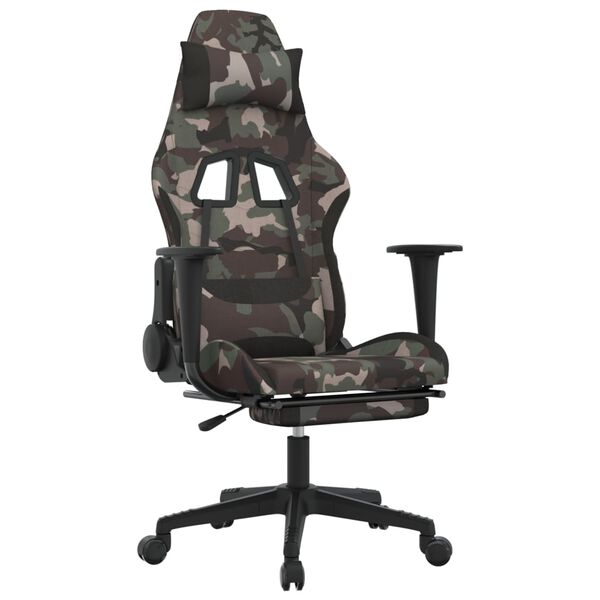 vidaXL gamingstol med massagefunktion + fodst&oslash;tte stof sort camouflage