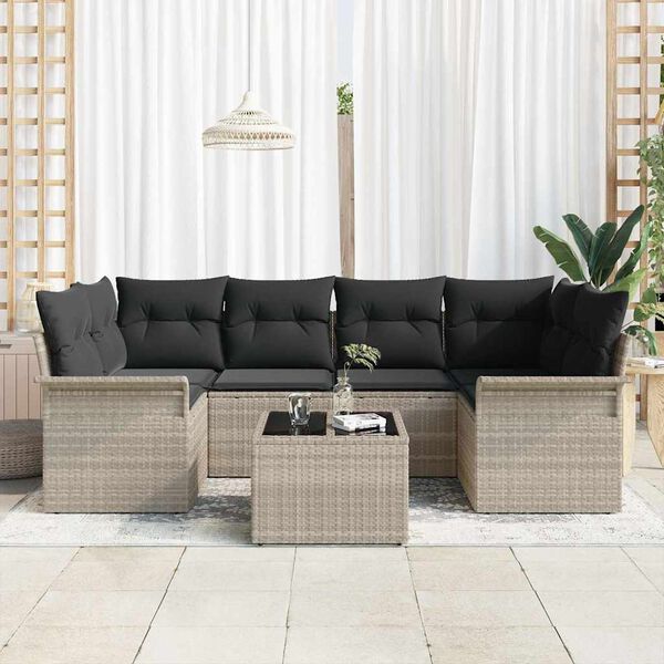 vidaXL Havesofa Sæt med pude 7 pcs Lysegrå polyrattan