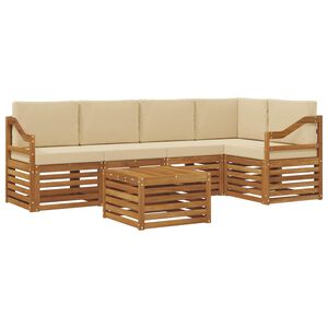 vidaXL Sofas&aelig;t med pude 6 pcs Naturlig og Beige Massivt Akacietr&aelig;