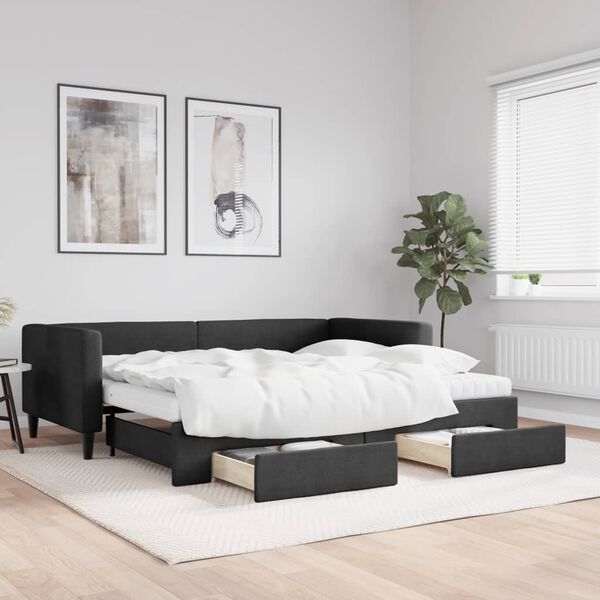 vidaXL daybed med udtræk og skuffer 90x190 cm stof sort