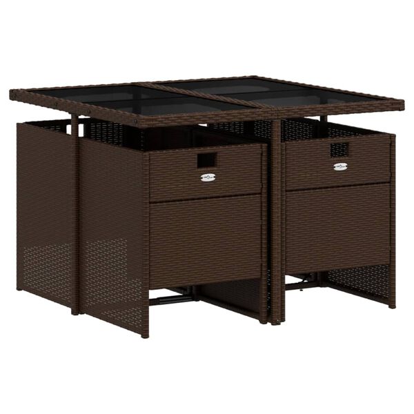 vidaXL spisebordssæt til haven 5 dele med hynder polyrattan brun