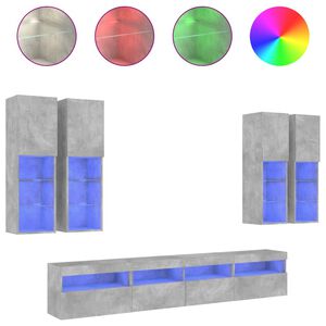 vidaXL v&aelig;gh&aelig;ngt tv-m&oslash;bel 7 dele med LED-lys betongr&aring;