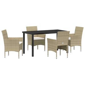 vidaXL Have Spisebordss&aelig;t med pude 5 pcs Beige polyrattan