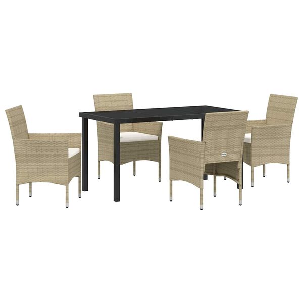vidaXL Have Spisebordss&aelig;t med pude 5 pcs Beige polyrattan
