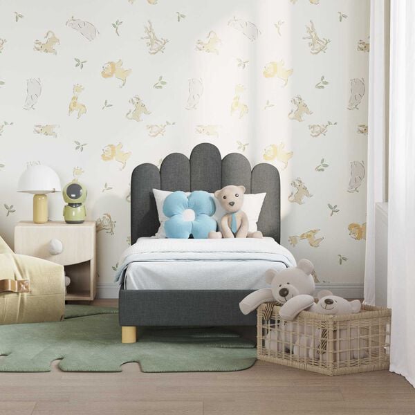 vidaXL Sengestel til tumling med hovedg&aelig;rde M&oslash;rkegr&aring; 70 x 140 cm Stof